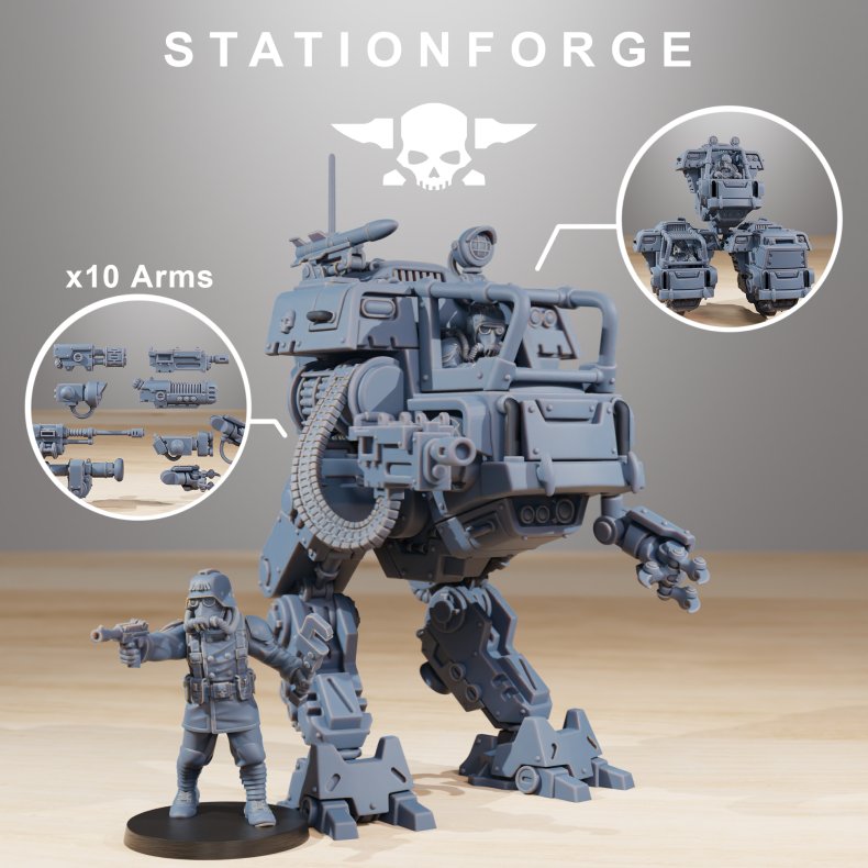 GrimGuard Walker Mk1  Modular Grimdark Combat Walker with Weapon Options