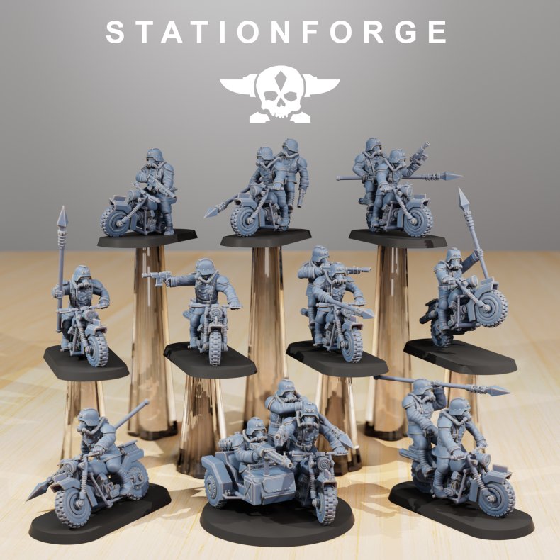 GrimGuard Death Bikers (set of 10)  Grimdark Miniature Set for Tabletop Wargames &amp; RPG