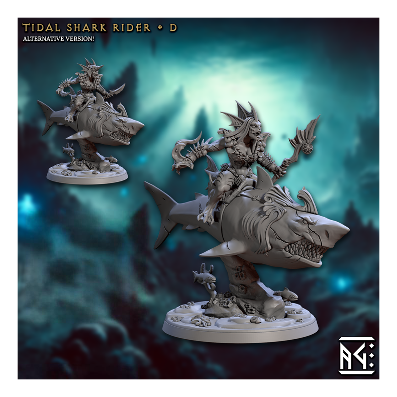 Tidal Shark Rider  D | Mirmidons of the Death-Tide | 32mm Resin Miniature