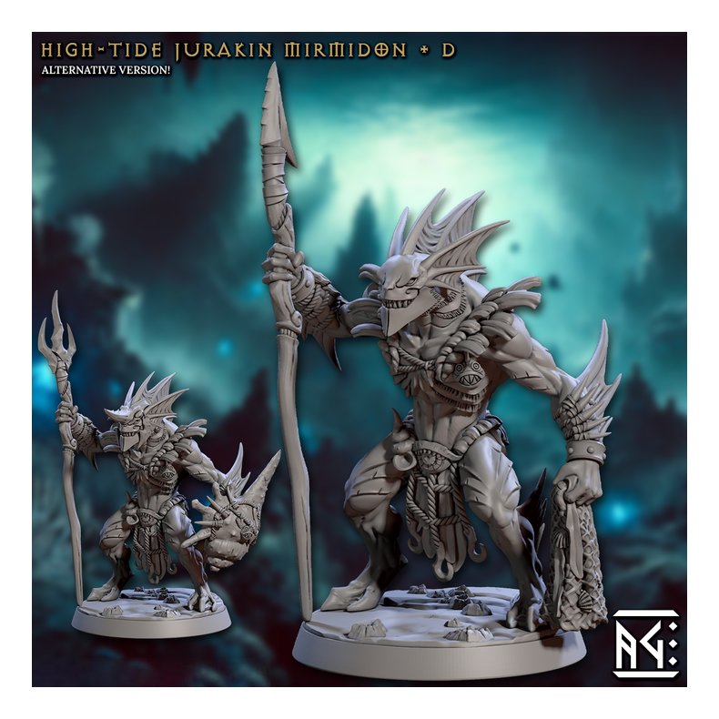 High-Tide Jurakin Mirmidon  D | 32mm Resin Warrior Miniature | Mirmidons of the Death-Tide