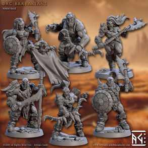 Orc Barbarians - Savage Miniature Set for DnD; Wargames & Tabletop RPGs (30mm Base)