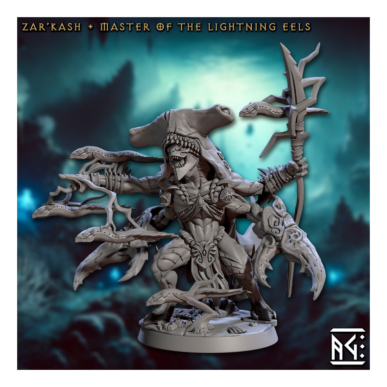 ZarKrash  Master of the Lightning Eels (Mirmidons of the Death-Tide) | 32mm Resin Miniature