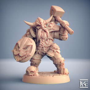 Dwarven Defender - B (Male) | Modular Dwarf Hammer Warrior - 32mm Resin Miniature