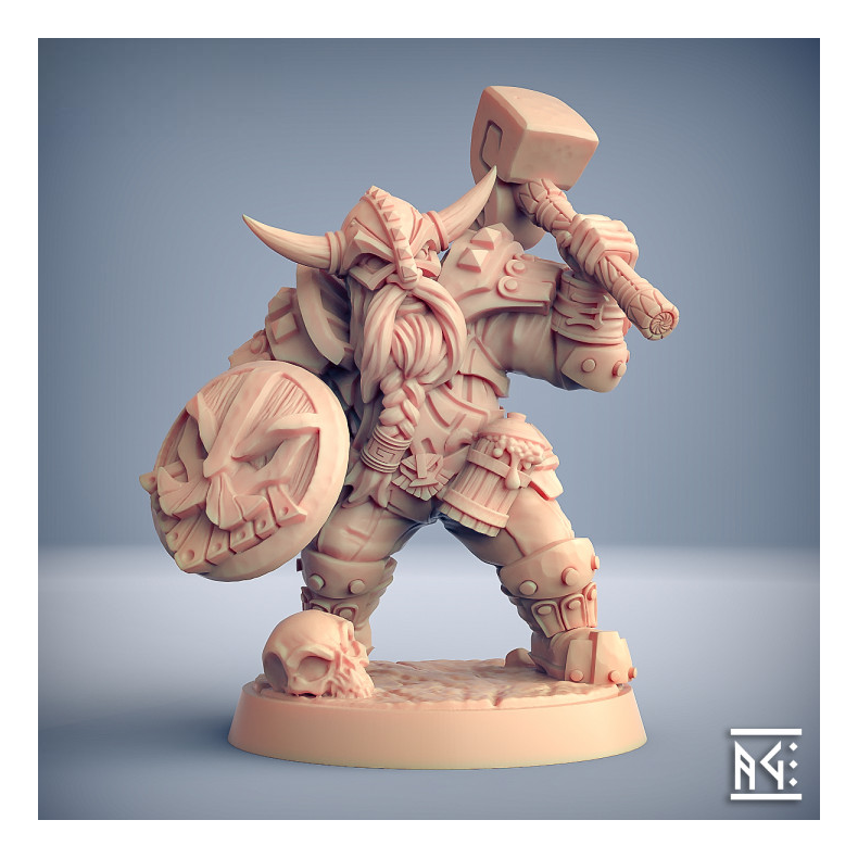 Dwarven Defender  B (Male) | Modular Dwarf Hammer Warrior  32mm Resin Miniature