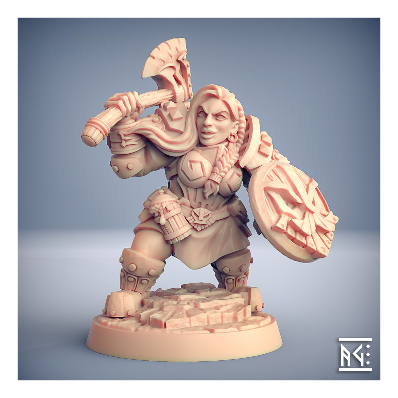 Dwarven Defender  D (Lady) | Modular 32mm Resin Miniature