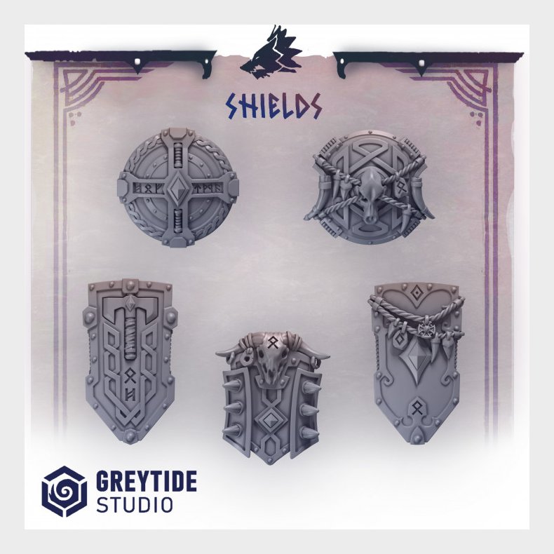 Shields  Grimdark Miniature Bits for Custom Wargaming and RPG Heroes (Set of 5)