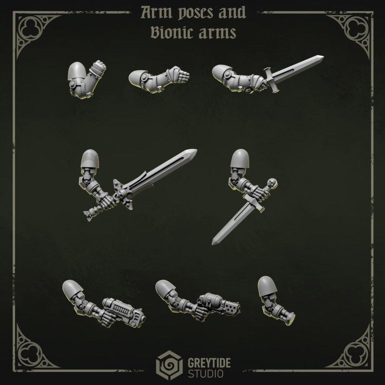 Arm Poses and Bionic Arms  Modular Bits Set for 2832mm Tabletop Miniatures (Grimdark Sci-Fi Style)
