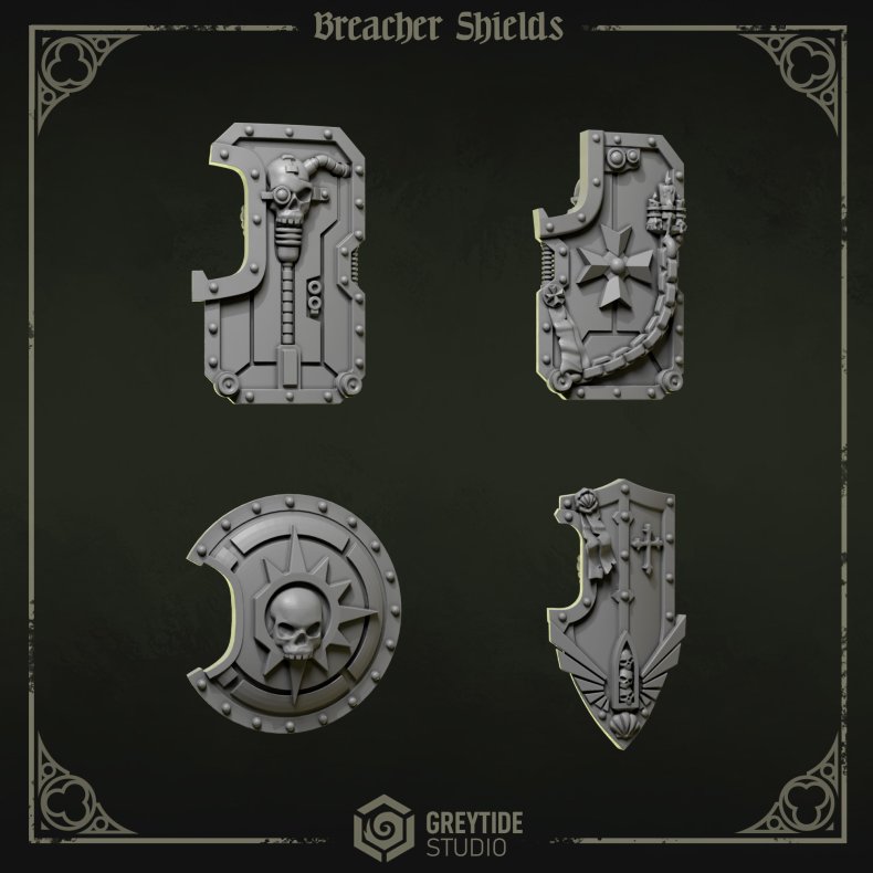Breacher Shields  Grimdark Resin Shields for Sci-Fi Miniatures (Set of 4)