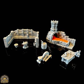 Medieval Forge with Anvil and flickering LED light