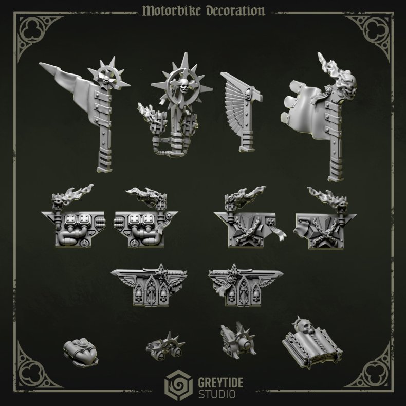 Motorbike Decorations  Grimdark Gothic Bits Set for Custom Sci-Fi Miniatures (2832mm)