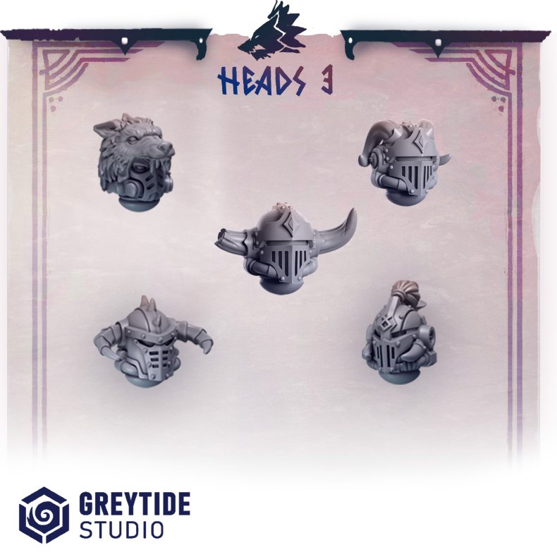 Heads 3  Armored Resin Head Set for Grimdark Miniatures