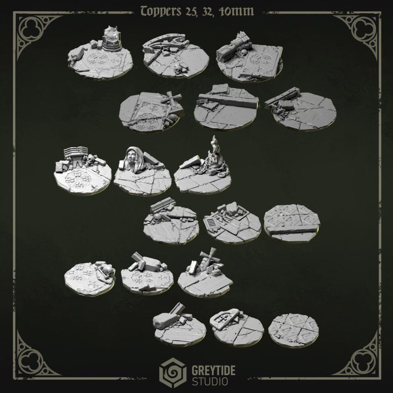 Toppers 40mm  Resin Scenic Base Toppers for Grimdark Miniatures and Tabletop RPGs (Set of 6)