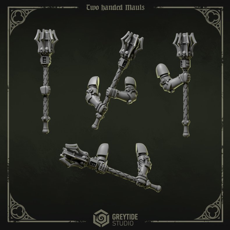 Two Handed Mauls  Set of 6 Heavy Resin Weapons for Wargames &amp; Tabletop RPGs (2832mm Scale)