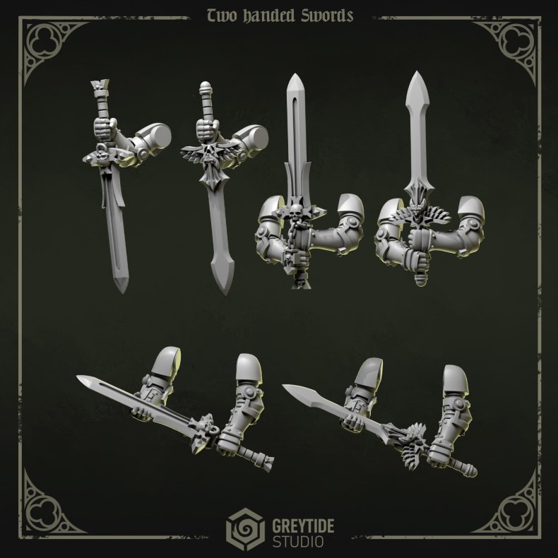 Two Handed Swords  Grimdark Miniature Bits Set (6x Weapon Arms)