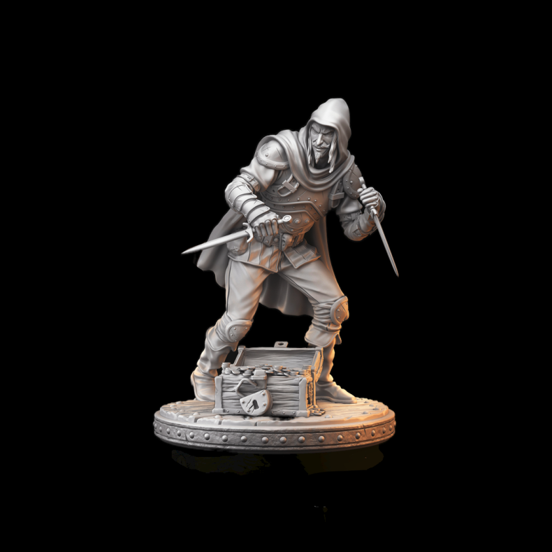 Thief  Fantasy Miniature with Treasure Chest