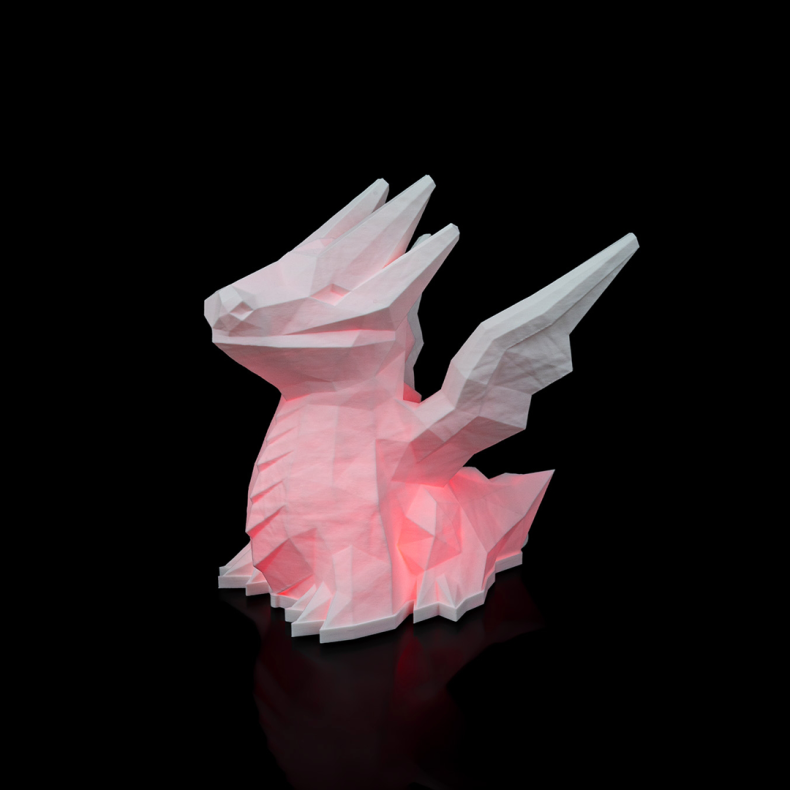 Low Polygon Drage � LED Bordlampe i hvid Bioplast