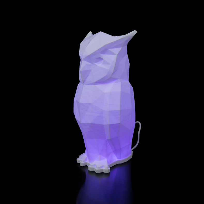 Low Poly Ugle Bordlampe � LED stemningslys i hvid bioplast 