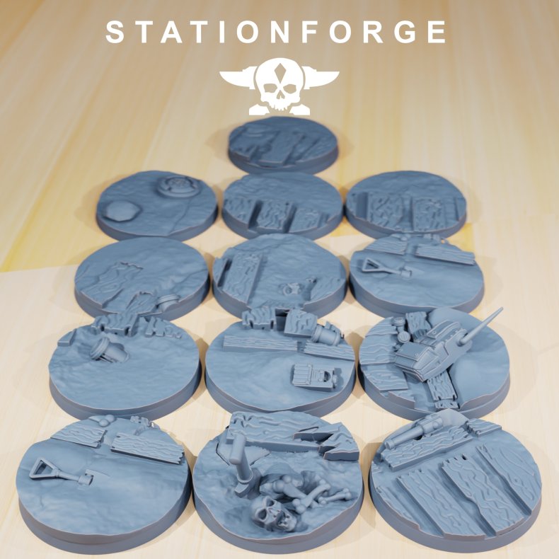 GrimGuard  Trench Bases Set - 25mm (Round Scenic Bases for Grimdark Wargames)