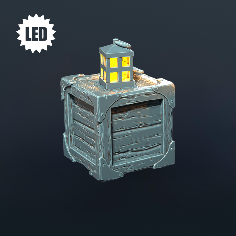 Lantern on Crate  Glowing 32mm LED Prop for Tabletop RPGs &amp; Wargames