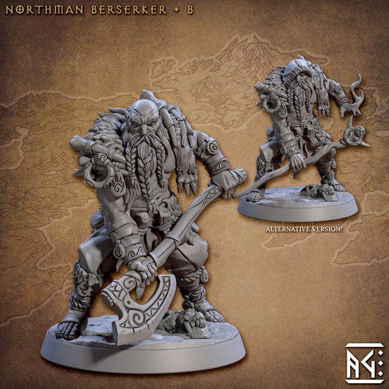 Skutagaard Northmen Saga II: Berserker (B)  32mm Resin Miniature with Alternative Version