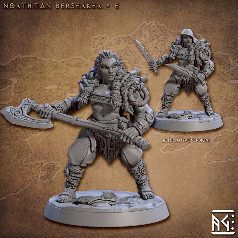Skutagaard Northmen Saga II: Berserker (E)  32mm Resin Miniature with Dual Weapon Options
