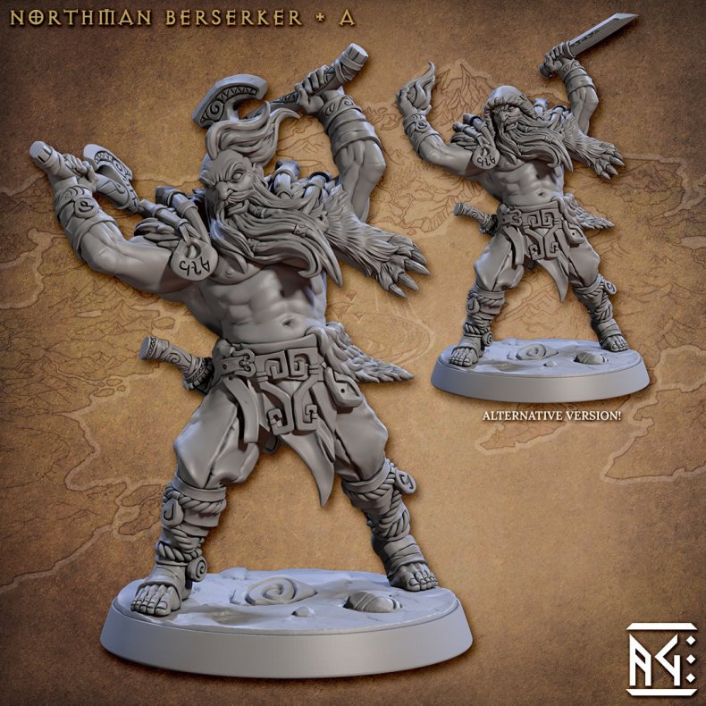 Skutagaard Northmen Saga II: Berserker (A)  32mm Resin Miniature with Alternative Version