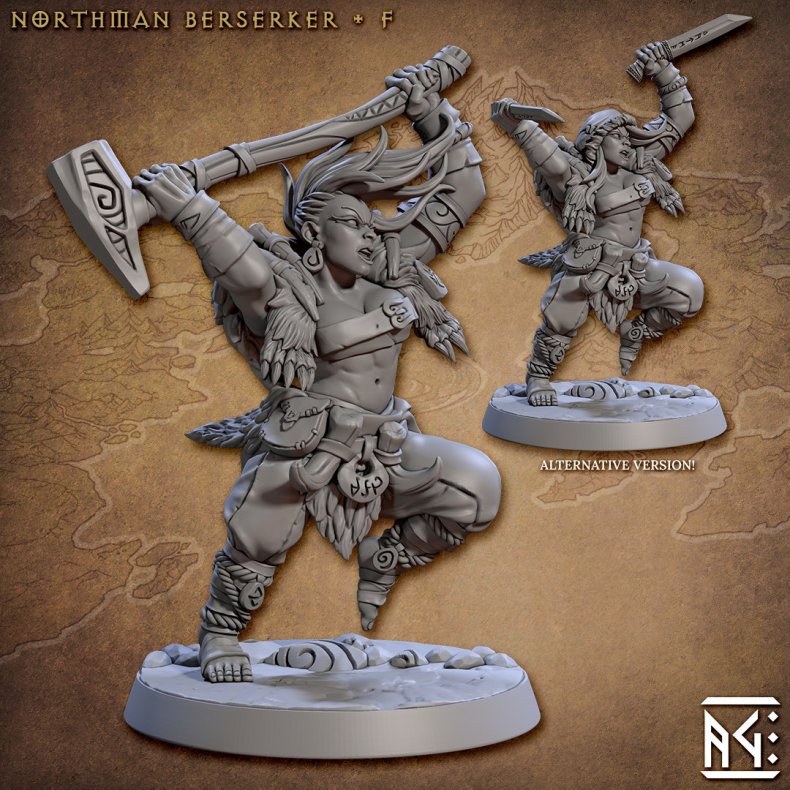 Skutagaard Northmen Saga II: Berserker (F)  32mm Resin Female Barbarian Miniature