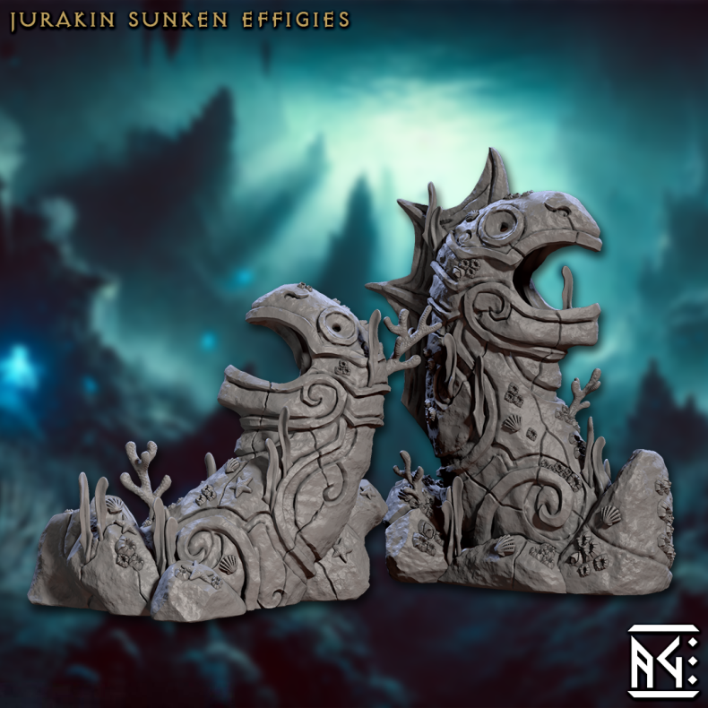 Jurakin Sunken Effigies  Underwater Terrain for Tabletop RPGs (32mm Scale, Resin)