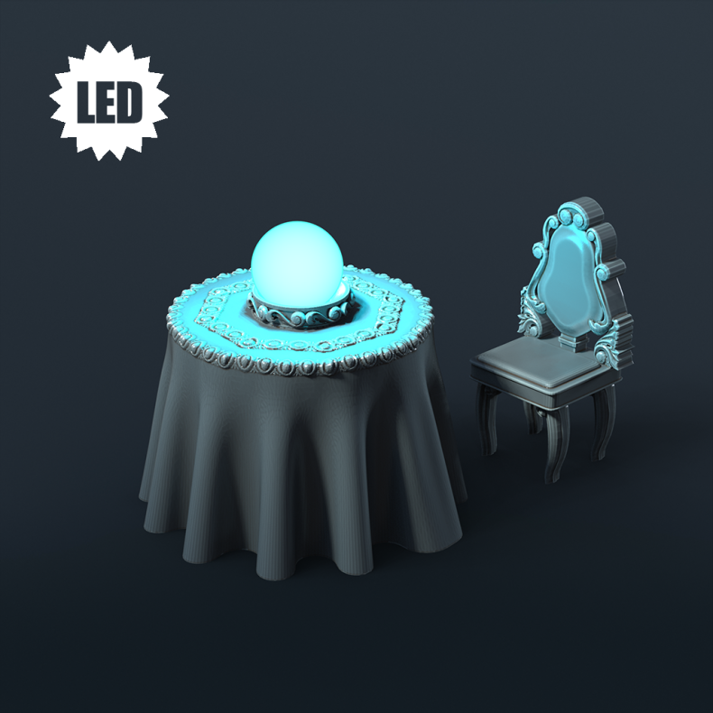 Fortune Teller Table and Chair  LED Resin Terrain (32mm Scale)