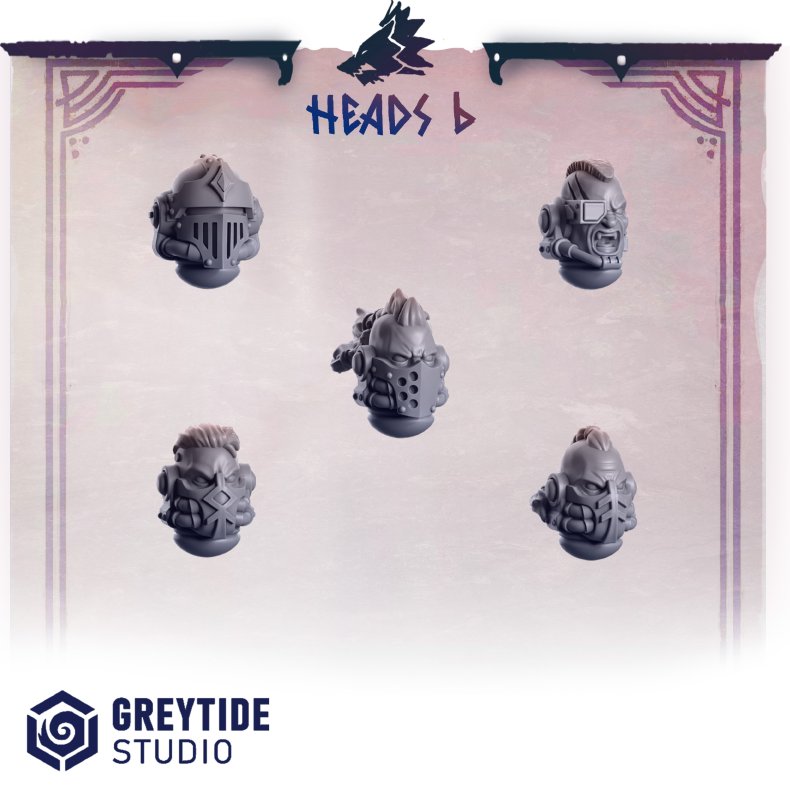 Heads 6  Grimdark Cyber Head Set for Sci-Fi and Post-Apocalyptic Miniatures (2832mm)