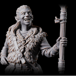 Heslin - 3D Printed Fantasy Miniature | Halfling Druid with Treasure Chest