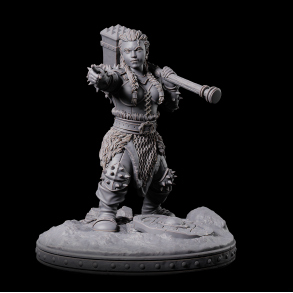 Dormora - Mighty Female Dwarf Barbarian with Warhammer | 3D Printed Miniature