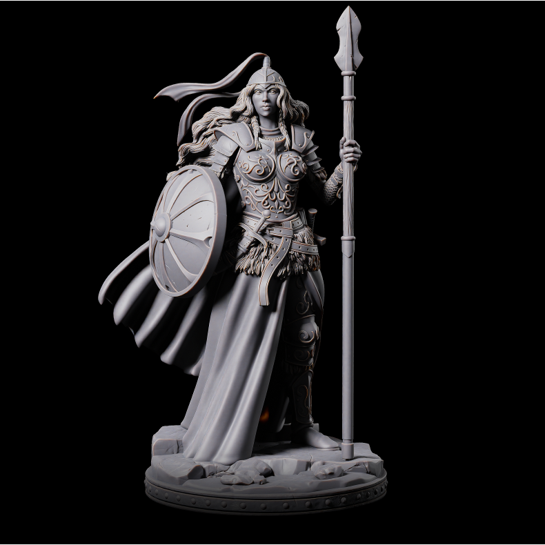 Queens Attendant A - 3D Printed Fantasy Miniature | Spear and Shield Warrior