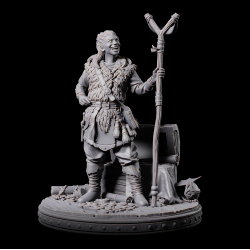 Heslin - 3D Printed Fantasy Miniature | Halfling Druid with Treasure Chest