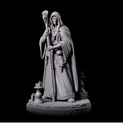 Disguised Wizard - 3D Printed Miniature Sorcerer in Robes with Staff and Spellbooks
