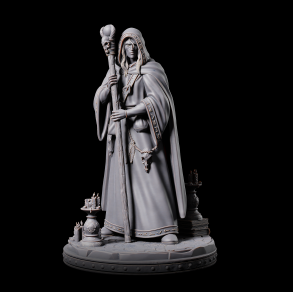 Disguised Wizard - 3D Printed Miniature Sorcerer in Robes with Staff and Spellbooks