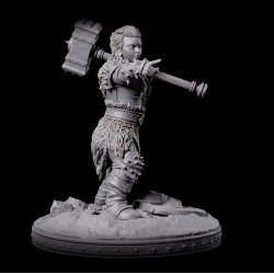 Dormora - Mighty Female Dwarf Barbarian with Warhammer | 3D Printed Miniature