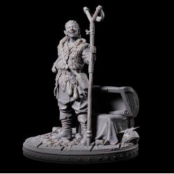 Heslin - 3D Printed Fantasy Miniature | Halfling Druid with Treasure Chest