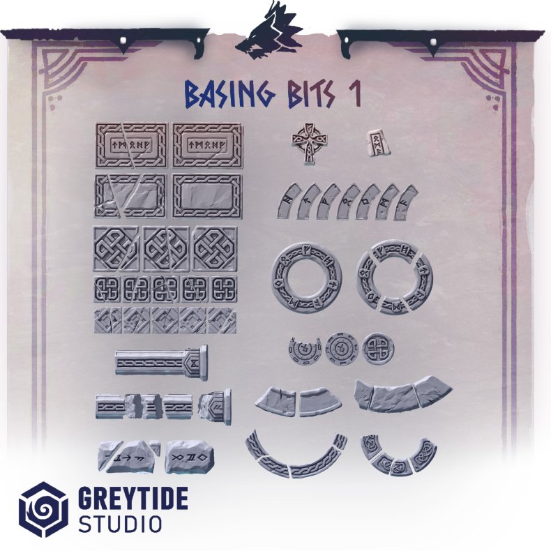 Basing Bits 1  Stone &amp; Rune Base Accessories for Warhammer, DnD &amp; Grimdark Miniatures