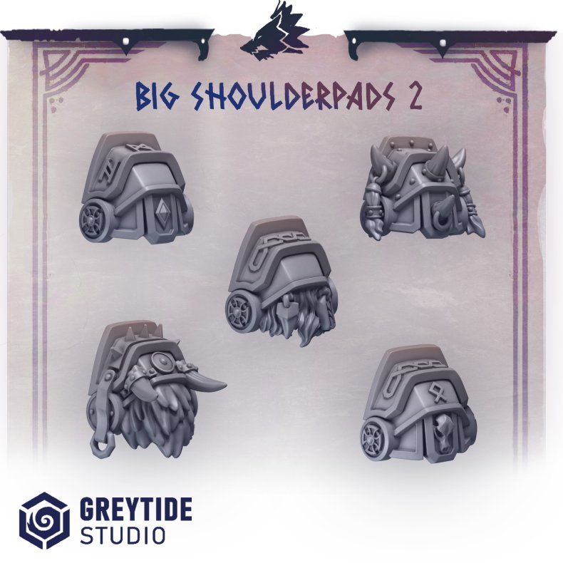Big Shoulderpads 2  Rugged Shoulder Armor Bits for Grimdark Miniatures &amp; Tabletop RPGs