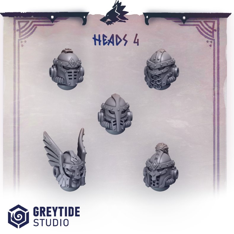 Heads 4  Armored Helmet Bits for Grimdark Miniatures | For DnD, Tabletop RPGs, and Wargames
