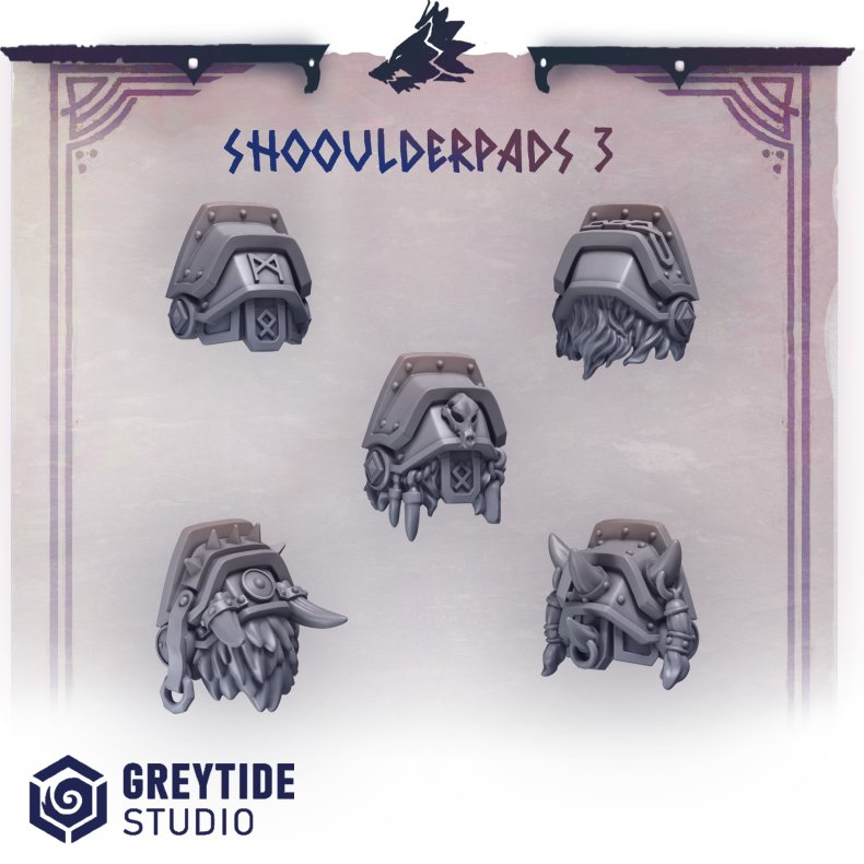 Shoulderpads 3  Custom Resin Shoulder Armor Bits for Grimdark Miniatures (Set of 5)