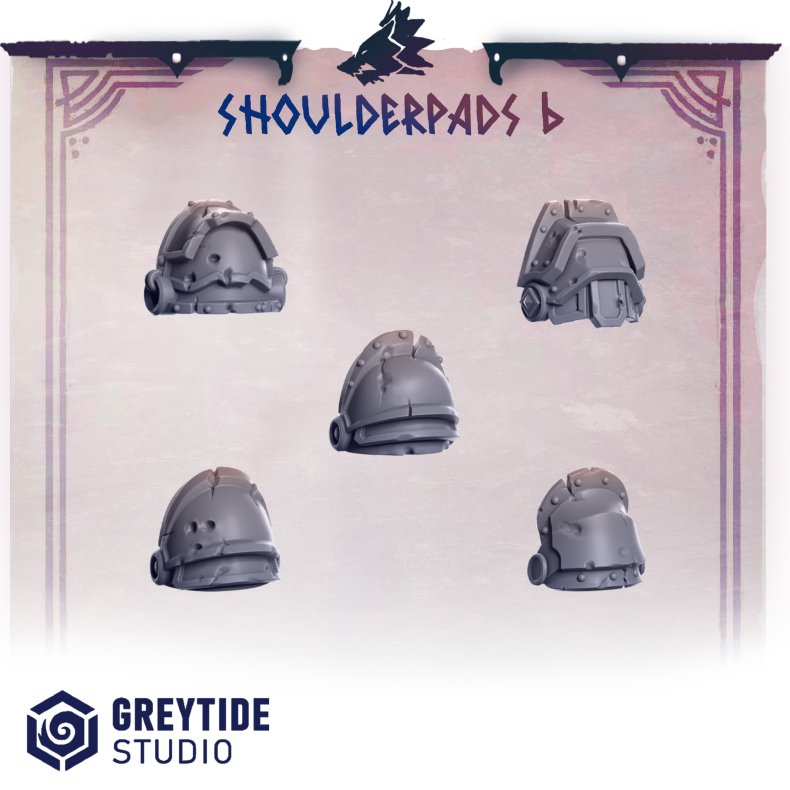 Shoulderpads 6  Heavy Industrial Shoulder Armor for Grimdark Miniatures (2832mm)