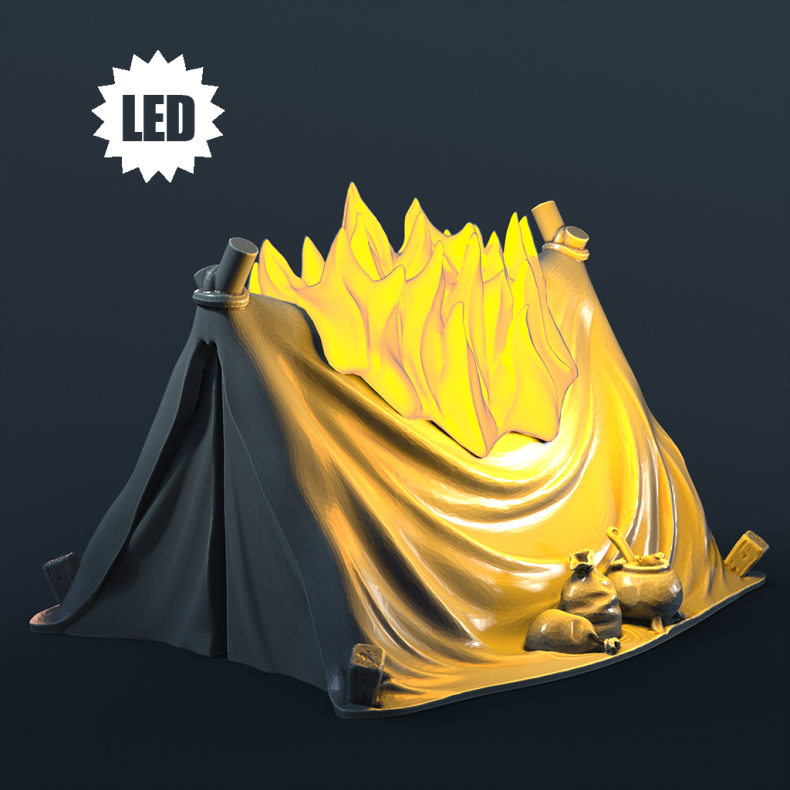 Burning Tent  LED Resin Terrain for Tabletop RPGs (32mm Scale)