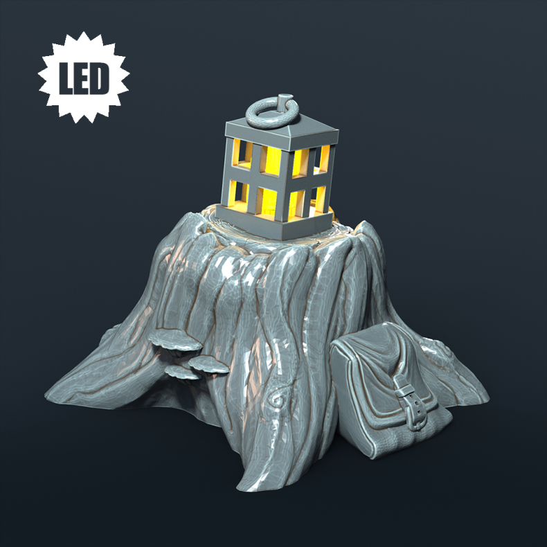Lantern on Treestump  Glowing LED Terrain for Tabletop RPGs (32mm Scale)
